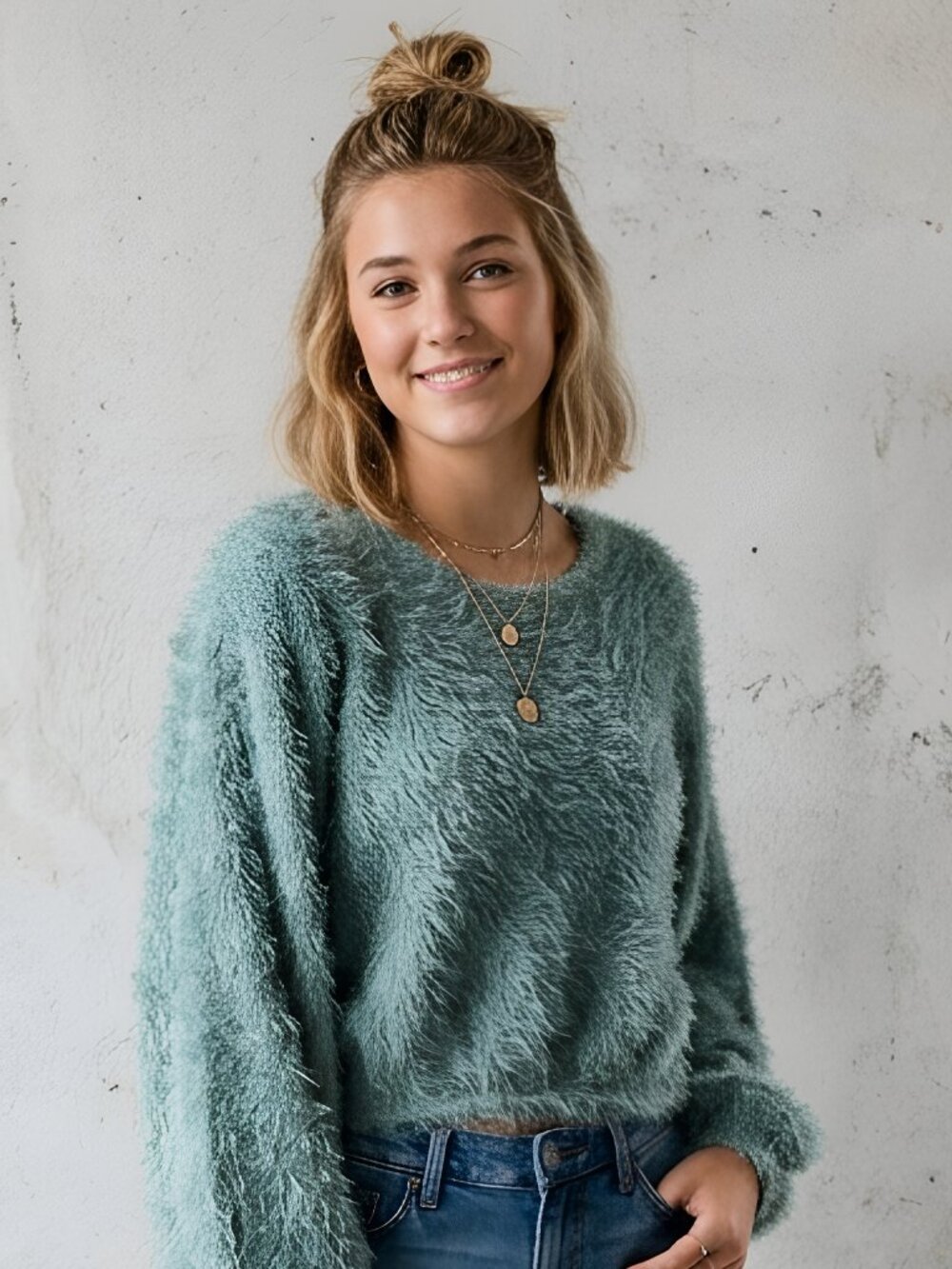 Altar'd State Sweater Womens XS Green Fluffy Eyelash Cropped Y2K Fuzzy Soft